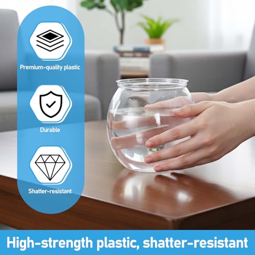 Mini Plastic Fish Bowl, 50 oz Decorative Fish Bowls Unbreakable Plastic Betta Fishes Tank Clear Round Desktop Vases Bowls for Home Decor, Centerpiece Vases, Candy, Party Favors (Style 2)