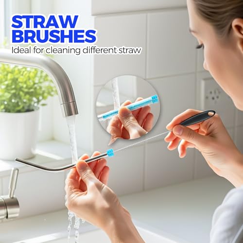 Holikme 6 Pack Bottle Brush Set, 14.5" Long Handle Stainless Steel Bottle Cleaner Brush, Long-Handled 6-in-1 Stainless Steel Bottle Brushes for Water Bottle, Cups, Abrasive Wheel Brushes, Blue