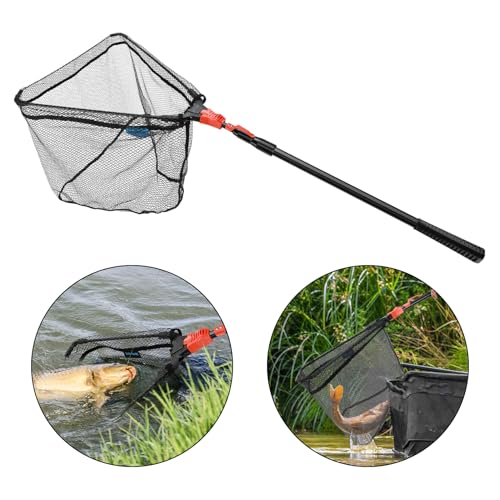 SAN LIKE Fishing Net Fish Landing Net Collapsible Fish Net with Anti-Slip Telescoping Rubber Pole Handle for Kids Adults in Saltwater Freshwater Multi-Size Extending to 37/42/43/51/69/71/89/98inch - color: Orange Fiberglass Pole,Length 53.14" to 98.42"