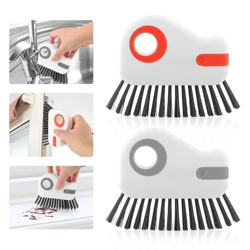 2Pcs 2 in 1 Groove Cleaning Brush, Window Track Cleaning Tools with Hidden Scraper, Multifunctional Hard Bristle Grip Brush for Sliding Door Track, Window Sill