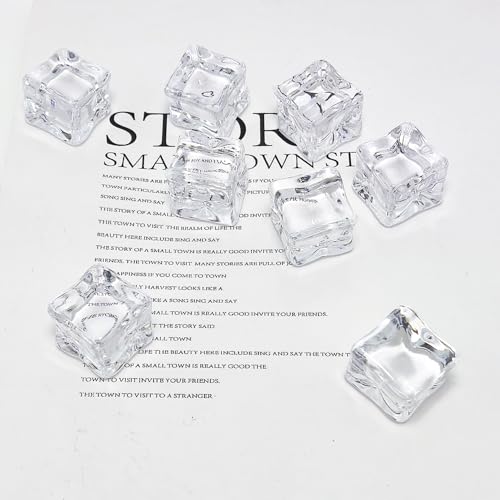 HappyFiller 22 PCS Large Crystal Square Fake Ice Cubes Acrylic Ice Rocks for Table Scatters,Vase Fillers,Party Decor,Graduations,Weddings,Anniversaries,Food Display,Floral,1 Inch - color: Transparent