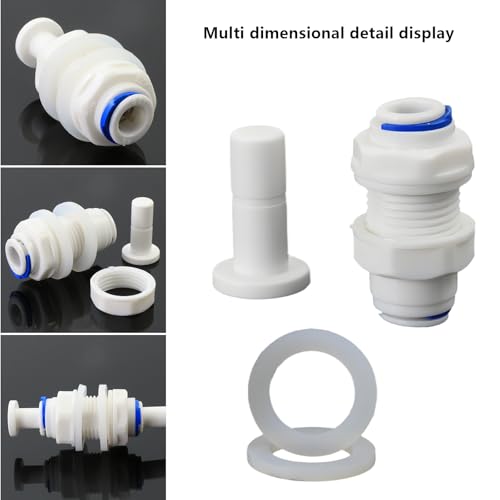 3/8" Push-Fit Bulkhead Fitting for RO Water Systems, 3 Pcs | Plastic quick-connect bulkhead fitting for reverse osmosis filters, water purifiers & filtration systems. Panel mount adapter - style: 3/8-inch Partition Fitting