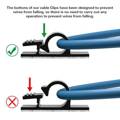 XHF 100pcs Adhesive Cable Wire Clips Black, Outdoor Cable Management Wire Organizer Cord Holder for Under Desk, Car, Wall, TV PC Ethernet Cable - color: Black, size: 1 cords slots-100pcs