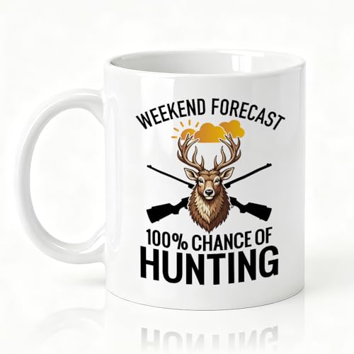 Chance Of Hunting Double-Sided Ceramic Mug, Funny Moose Mug for Hunter, Coffee Cup for Hunt Lover, Birthday Retirement Gifts for Family Friend Dad Grandpa Uncle, Hunting Gifts for Adventurer - color: White31