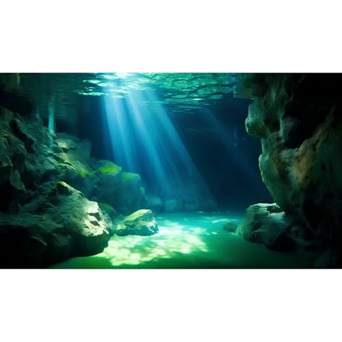 Underwater Fish Tank Background Under The Sea Cave Style Aquarium Background Ocean Floor Cave Sunlight Fish Tank Backdrop Tropical Fish Aquarium Terrarium Backgrounds Decorations 24x12in - color: Cave Blue, size: 24(W)x12(H)inches/ 60(W)*30cm(H)