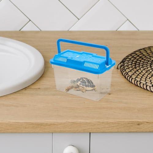 Portable Small Turtle Tank with Lid, Plastic Aquarium Terrarium for Reptiles and Betta Fish, Medium Blue Fish Breeding Box with Handle for Travel and Pet Transport