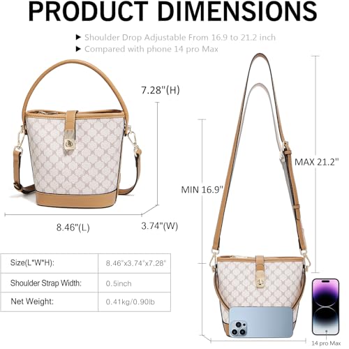 FOXLOVER Coated Canvas Bucket Crossbody Bags for Women Top-Handle Handbags Small Satchel Purse Trendy Twist Lock - color: White