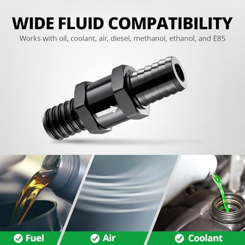 EVIL ENERGY 1/4" 5/16" 3/8" 1/2" Check Valve Set (6mm 8mm 10mm 12mm), 4 Pcs One Way Fuel Check Valve for Fuel, Diesel & Coolant, Black