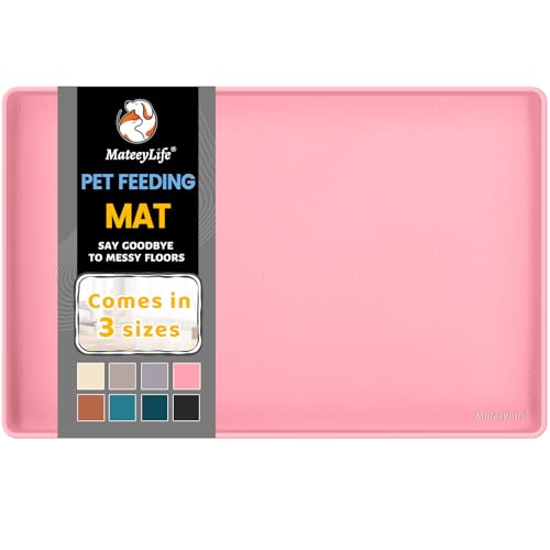 MateeyLife Silicone Cat & Dog Food Mat for Floors Waterproof, Anti-Slip Dog Bowl Mats for Food and Water, Pet Feeding Mats with Lip to Prevent Spills, Pet Placemat for Messy Drinkers to Protect Floors - color: Pink, size: 22''×14''