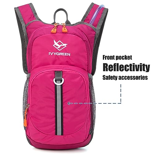 Ivygreen Kids Hydration Backpack, Hiking Backpack for Boys or Girls with 1.5L Water Bladder - color: Rose Red, size: Medium