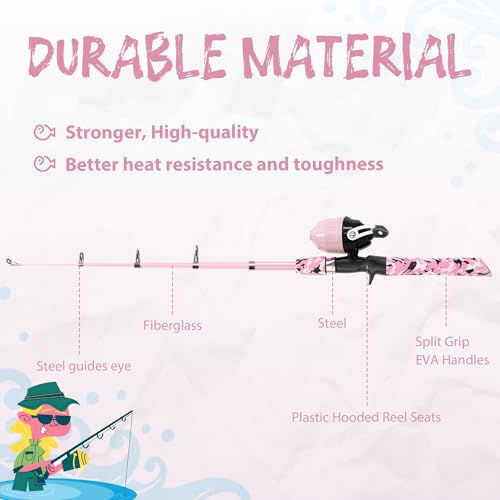 Kids Fishing Pole, Portable Telescopic Kids Fishing Poles for Boys and Girls, Fishing Rod and Reel Combo Kit with Tackle Box, and Fishing Net, Best Fishing Pole for Toddler Youth - color: Light Pink