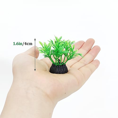 Aquarium Fish Tank Decorations 8PCS Small Green Artificial Plastic Fish Tank Plants Ornaments Safe for Betta Fish - color: Green and Black