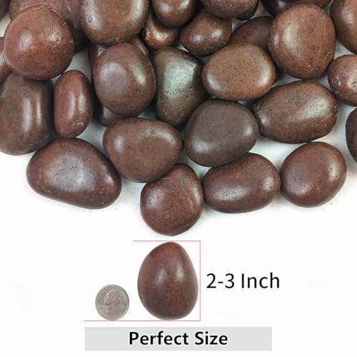 YISZM Rocks for Plant 5lbs, Red River Rocks 2-3 Inch Natural Pebbles for Indoor Plants, High Polished Decorative Stones Vase Filler Fish Tank Aquariums Landscaping Garden - color: Red, size: 5 Pounds