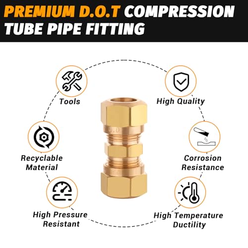 DOT Air Brake Line Fittings Connector for Nylon Tubing 1/2", Brass Air Compression Nylon Hose Fitting with D.O.T Approved for Trucks Trailers and Industrial Repair(Pack 2) - color: Redesigned Air Brake Fitting, size: 1/2" Od