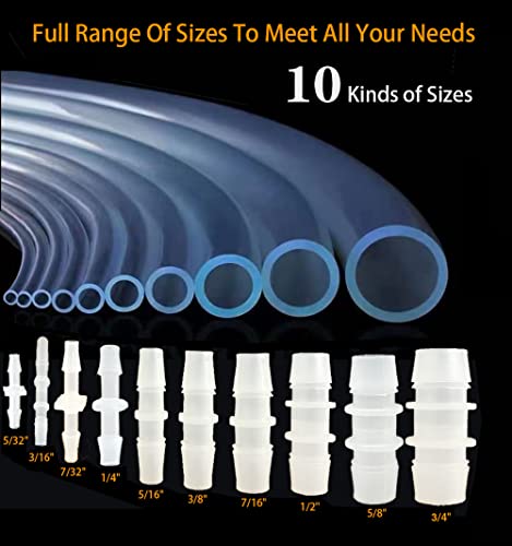 30Pcs Hose Barb Fittings Kit, Pipe Connector Joint Splicer Mender Adapter Union for Aquarium Adapter Gas Liquid Air, for Hose ID 5/32",7/32",3/16",5/16",7/16",3/8",5/8",1/4", 3/4", 1/2"(10 sizes)