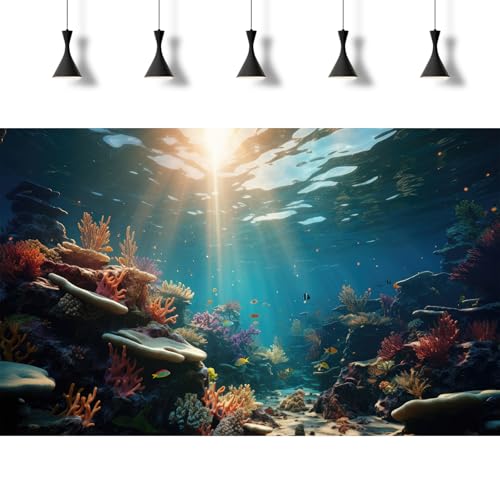 Aquarium Background Under The Sea Coral Reef Fish Tank Background Ocean Floor Aquatic Plants Sunray Terrarium Backgrounds Underwater Deep Ocean Tropical Fish Sea Rock Aquarium Backgrounds 24x12in - color: Coral Orange, size: 24(W)x12(H)inches/ 60(W)*30cm(