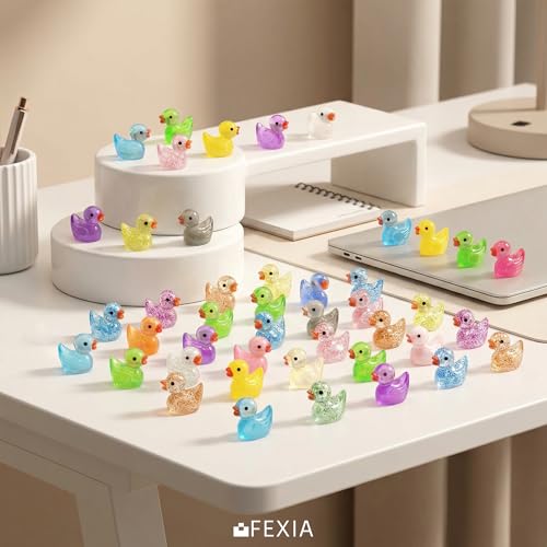FEXIA 100pcs Mini Ducks Glitter Resin Tiny Ducks Animals Figures to Hide Glow in the Dark Duck Figures for Dollhouse Aquarium Fairy Garden Decor - color: Ducks-100pcs