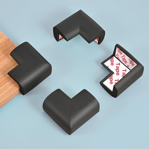12 Pack Soft Corner Protector Baby Proofing Edge and Corner Guards, Safety Pre-Taped Rubber Foam Furniture Bumper for Fireplace, Table, Stair, Cabinet (Black) - color: Black