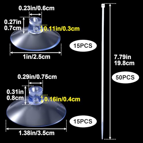 PAGOW 30 Pcs Aquarium Suction Cups with 50 Pcs Zip Ties, Suction Cup for Fish Tank Plants Binding Moss Landscape Fixation, Utility Sucker Pad Without Hooks for Kitchen Hanging (2.5cm+3.5cm) - color: Clear (Set of 80), size: 1 inch+1.38 inch