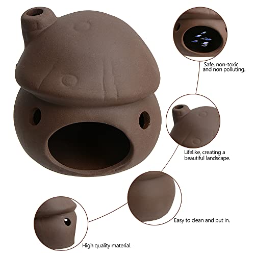 Aquarium Decor Ceramic Mushroom House Ornament Fish Tank Landscape Decoration Pottery Hide Cave Habitat Hut Small Shrimp for Goldfishes to Rest Breed Hiding (Brown) - color: Brown