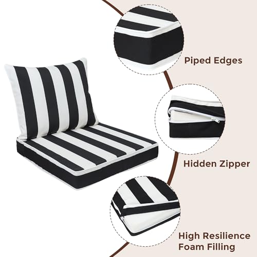 FUNHOME Outdoor Seat Cushion Set 24 x 24 x 4 Inch,Water Resistant Outdoor Chair Cushions for Patio Furniture,Thick Deep Seating Pads for Outside Chair Sofa Couch, Black White Stripe - color: Black White Stripe