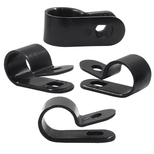 Hordion 50 Pack 1/2 Inch R-Type Cable Clips Cable Clamp, Nylon Mounting Clips Wire Fasteners for Electrical Wire Cord Management, Black