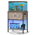 HOOBRO 20 Gallon Fish Tank Stand with Power Outlets and LED Light, Metal Frame Aquarium Stand, Reptile, Turtle Tank Stand with Cabinet Storage, 27.6'' L x 15.7'' W, 300 LBS Capacity, Greige BG40UDFT01 - color: Greige + Black