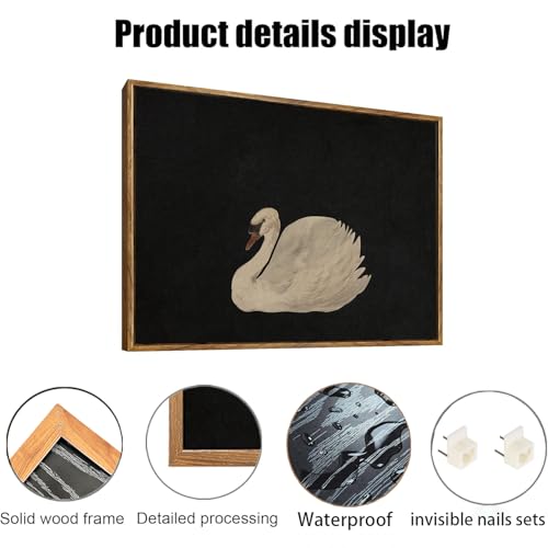 OIQArtOIQ Vintage Framed Wall Art Moody Grace Swan Canvas Art Prints Rustic Farmhouse Pictures Wall Decor Modern Cottagecore Paintings Artwork For Bedroom Kitchen Bathroom Office Living Room - color: Elegant Swan, size: 24x36 in