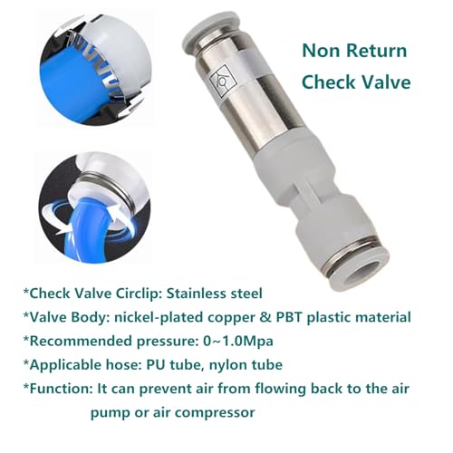 2PCS Pneumatic Check Valve, 6mm Inner Dia. Non Return Check Valve, Straight One Way Valve Push to Connect Quick Connector for Vacuum Air Compressor Pump