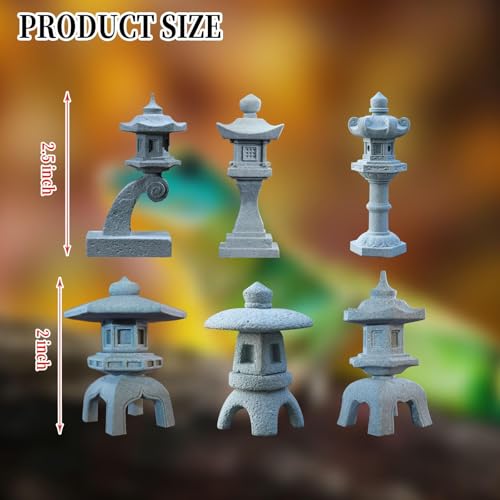 Saihisday 6pcs Miniature Asian Decor, Japanese Lantern Style, Chinese Pagoda Statue for Fish Tank Aquarium Ornament Decor Bonsai Micro Rockery Landscape Kit