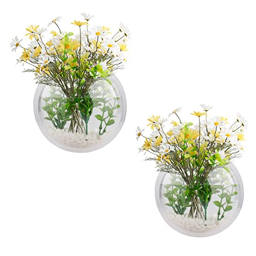 GREENWISH 2Pack 5.9'' Wall Mounted Clear Acrylic Round Fish Tank Flower Pot Vase Decoration Wall Hanging Mount Fish Bowl Fish Bubble Aquarium Decorative Plant Pot Hanging Hydroponic Pot