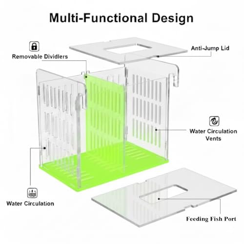 Acrylic Breeding Box for Fish Tank, Aquarium Hatchery Incubator with Long Handle Net, Breeder Isolation Acclimation Box for More Baby Fish & Shrimp (Green, 9x5.3x6.7 in) - color: Green, size: 9x5.3x6.7in