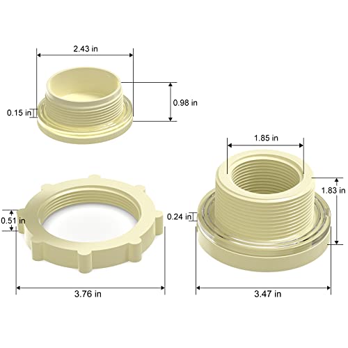 TAISHER 2PCS White ABS 1-1/2" Bulkhead Tank Connector Adapter Fitting with Plugs & Gasket for Water Tank, Rain barrels, Aquariums, Bathtubs and Sink - size: 1-1/2"(ABS) with Plugs & Gasket