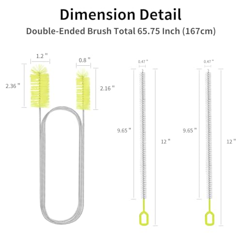 Flexible Drain Brush, 66 Inch Double Ended Aquarium Filter Hose Long Pipe Cleaners Brush for Fish Tank, Sink, Drain, and 2 Pieces 12 Inch Straw Cleaning Brush