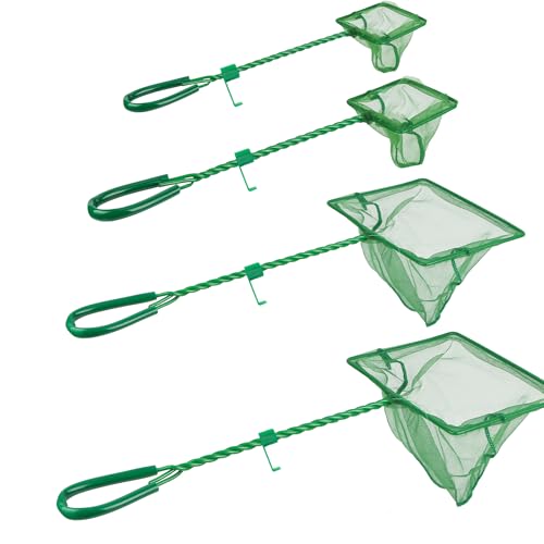 4 Pack Aquarium Fish Net Fine Quick Catch Mesh Nylon Fishing Catch Nets with Plastic Handle for Fish Tank Mesh Nets Scoop - Green - style: (3in, 4in,5in, 6in) With Hooks