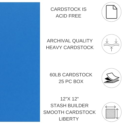 PA Paper Accents Stash Builder Cardstock 12" x 12" Liberty, 60lb colored cardstock paper for card making, scrapbooking, printing, quilling and crafts, 25 piece pack - color: Liberty