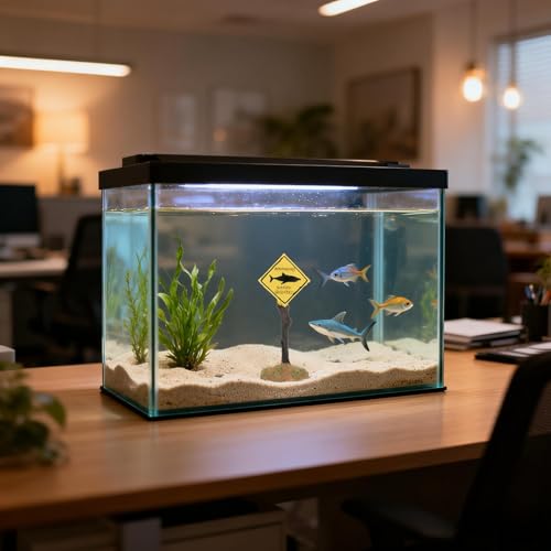 Shark Warning Aquarium Decoration – Resin Shark Zone Sign with Weighted Base for Fish Tanks, Betta Aquariums, Ocean & Marine Theme Tank Decor