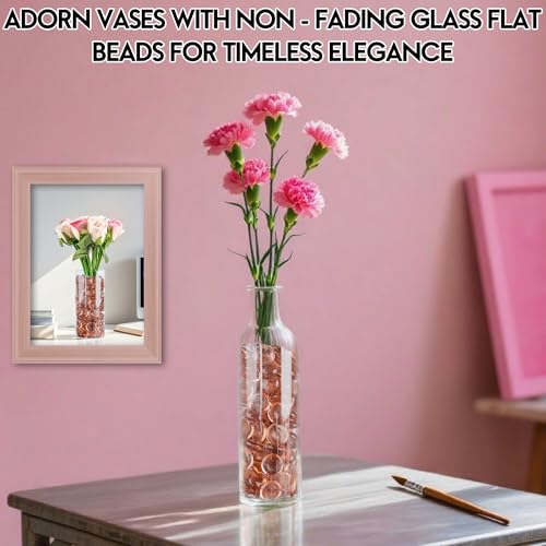 Glass Marbles, 0.97 LB Transparent and Smooth Flat Glass Beads for Vases, Mosaic Gem Pebbles for Aquarium Decor, Floral Arrangements, Mancala Stones, Vase Filler and Crafts, Pink - color: Pink
