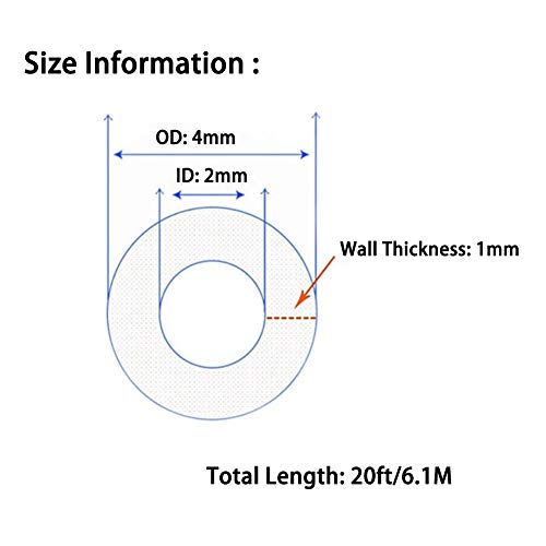 Hooshing Silicone Tubing 2mm (3/32") ID x 4mm OD 20 Ft Food Grade Flexible Pure Silicone Rubber Tubing Hose High Temp for Home Brewing Winemaking Pump Transfer - size: 2mm ID x 4mm OD, style: 20 Ft/6.1M