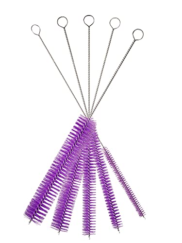 10" Lab Tube Cleaning Brush Set (5-Pack Large) - Flexible Stainless Steel Handles & Heavy Duty Nylon Bristles for Test Tubes, Bottles, Pipes, and Detailing, Purple - color: Purple, size: Large 5 Pack (8mm 12mm 16mm 20mm 24 mm)