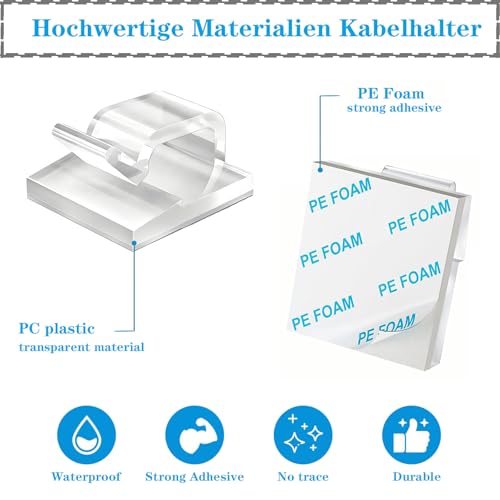 Cable Clips，50PCS Electrical Cord Management Adhesive Cable Wire Clip Wire Clips wall，Used for Cars, Offices, and Homes Cable Clips Cord Organizer (Transparent) - color: Transparent, size: Small