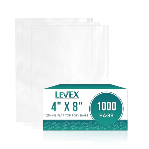 Levex - 4" x 8" (1000 Count) Open End Flat Top - 1.25-Mil Clear Poly Bags for Packaging, Shipping, Storage & Food (Bags Do Not Have a Seal or Prints) - size: 4" x 8" (1000 Pack)