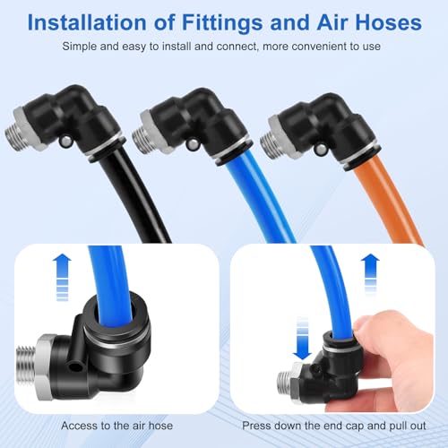 12 Pcs Push to Connect Fittings 1/2 Inch Tube OD x 1/4 Inch NPT Thread Pneumatic Male Straight and Elbow Quick Connect Air line fittings - size: 1/2"OD x 1/4"NPT