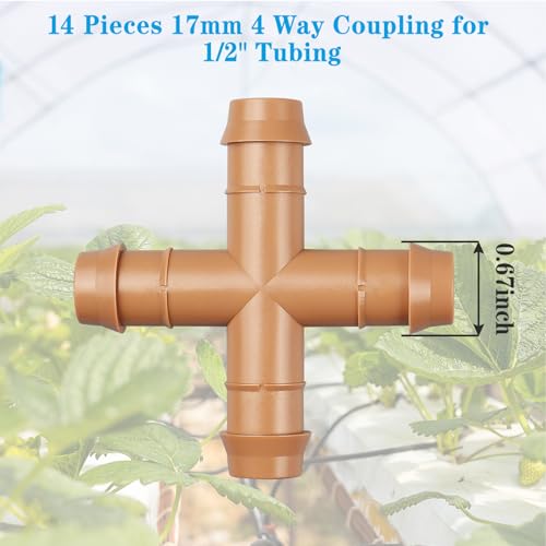 14 Pcs Drip Irrigation Cross Fittings 1/2 Inch, Drip Line Parts Four Way Connectors for 1/2" Irrigation Tubing, Barbed 4 Way Coupling Tee Irrigation System Replacement for Sprinkler Systems - color: 14P Cross