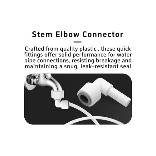 3/8 Inch Stem Elbow Connector, 90 Degree Push to Connect Plastic Quick Fittings for Water Pipe, Reverse Osmosis System, Aquarium Tubing, Easy Plug-In Elbow Joint, White (10 Pack)