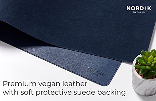 Nordik Leather Desk Mat Cable Organizer (Midnight Blue 35 x 17 inch) Premium Extended Mouse Mat for Home Office Accessories - Felt Vegan Large Leather Desk Pad Protector & Desk Blotter Pads Decor - color: Midnight Blue
