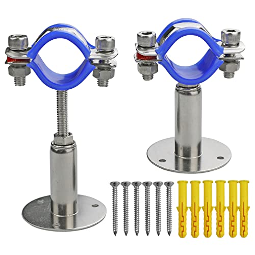 2PCS 304 Stainless Steel Wall Mount Ceiling Mount Pipe Supports, Adjustable Pipe Strap Clamp with screws for OD Pipe 38-40mm, Adjustable Height 50-100mm - size: 38-40mm, style: Adjustable Height 50-100mm