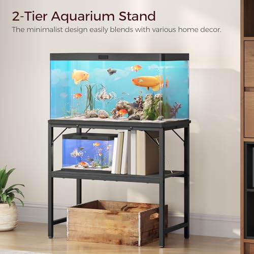 MAHANCRIS 30 Gallon Fish Tank Stand, Aquarium Stand with 2-Tier Storage Shelves, Heavy Duty Breeder Turtle Terrarium Stand Rack for Home Office, 30.0" L x 11.8" W x 24.4" H, Black FTBK3001 - color: Black, size: 30 Gallon