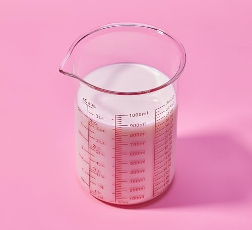 High Borosilicate Glass Measuring Cup-V-Shaped Spout，Glass Measuring Beaker for Kitchen or Restaurant, Easy to Read, 1000 ML (32 Oz, 4Cup) - size: 4Cup,1000ML