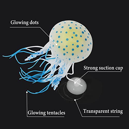 WishLotus Aquarium Jellyfish Decoration, Soft Silicone Glowing Aquarium Decorations Fluorescent Jellyfish with Suction Cup New Upgraded Simulation Aquarium Decor for Various Fish Tank (A, Blue) - color: Blue, style: A